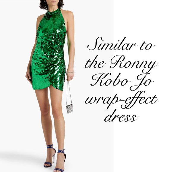 AKIRA Green Paillette Sequin Ruched Side Halter Open Back Mini Dress NWT Size XS - Picture 5 of 5